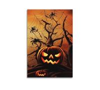 Modern Family Art Wall Canvas Posters-Halloween Poster Pumpkin Lantern Among Spider Webs Withered Trees And Spiders Gloomy And Eerie Atmosphere Halloween Decorations Are Impressive 20x30inch(50x75cm)