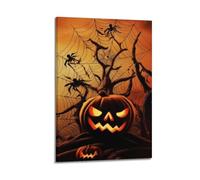 Modern Family Art Wall Canvas Posters-Halloween Poster Pumpkin Lantern Among Spider Webs Withered Trees And Spiders Gloomy And Eerie Atmosphere Halloween Decorations Are Impressive 08x12inch(20x30cm)