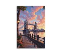 Modern Family Art Wall Canvas Posters-Scenic Poster Tower Bridge at Sunset with Waterfront View Art 12x18inch(30x45cm) Unframe-style