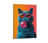 Modern Family Canvas Wall Art Decor Posters- Animal Poster Cool Cat with Bubble Gum Adds Retro Charm to Home Decor Painting 16x24inch(40x60cm) Frame-style