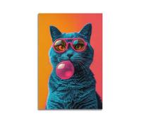 Modern Family Canvas Wall Art Decor Posters- Animal Poster Cool Cat with Bubble Gum Adds Retro Charm to Home Decor Painting 16x24inch(40x60cm) Unframe-style