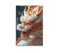 Modern Family Canvas Wall Art Decor Posters- Animal Poster Golden Dragon Head Enhances Traditional Decor Charm Painting 08x12inch(20x30cm) Unframe-style
