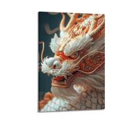 Modern Family Canvas Wall Art Decor Posters- Animal Poster Golden Dragon Head Enhances Traditional Decor Charm Painting 08x12inch(20x30cm) Frame-style