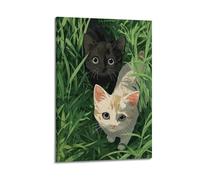 Modern Family Canvas Wall Art Decor Posters- Animal Poster Kittens in Grass Cute Image Show Lovely Charm Decorative Painting 20x30inch(50x75cm) Frame-style