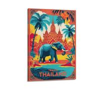 Modern Family Canvas Wall Art Decor Posters- Art Poster Trang Thailand Elephant Temple Decorative Art 16x24inch(40x60cm) Frame-style