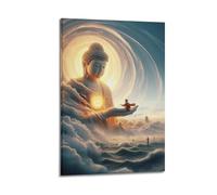 Modern Family Canvas Wall Art Decor Posters- Character Poster Buddha with Monk Enhances Spiritual Decor Vibes Painting 08x12inch(20x30cm) Frame-style