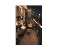 Modern Family Canvas Wall Art Decor Posters- Character Poster Cozy Balcony with Lights And Plants Enhances Urban Living Vibes Painting 12x18inch(30x45cm) Unframe-style