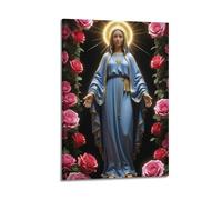 Modern Family Canvas Wall Art Decor Posters- Character Poster Madonna with Roses Enhances Religious Decor Charm Painting 24x36inch(60x90cm) Frame-style