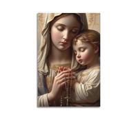 Modern Family Canvas Wall Art Decor Posters- Character Poster Rosary - Holding Woman And Child Serenes Religious Study 20x30inch(50x75cm) Unframe-style