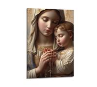 Modern Family Canvas Wall Art Decor Posters- Character Poster Rosary - Holding Woman And Child Serenes Religious Study 20x30inch(50x75cm) Frame-style
