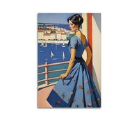 Modern Family Canvas Wall Art Decor Posters- Character Poster Seaside Woman in Blue Floral Dress Charms Boutique Visitors 12x18inch(30x45cm) Unframe-style
