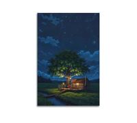 Modern Family Canvas Wall Art Decor Posters- Character Poster Starry Night Cabin Scene Enhances Cozy Home Vibes Painting 08x12inch(20x30cm) Unframe-style