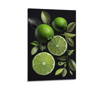Modern Family Canvas Wall Art Decor Posters- Fruit Art Fresh Limes Green Leaves Realistic Still Life Decorative Painting 08x12inch(20x30cm) Frame-style