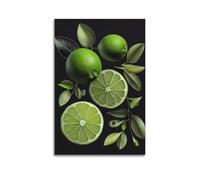Modern Family Canvas Wall Art Decor Posters- Fruit Art Fresh Limes Green Leaves Realistic Still Life Decorative Painting 16x24inch(40x60cm) Unframe-style
