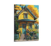Modern Family Canvas Wall Art Decor Posters- Landscape Poster - Fairy Tale House Fresh Illustration Decor 16x24inch(40x60cm) Frame-style