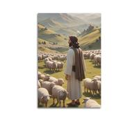Modern Family Canvas Wall Art Decor Posters- Religious Poster Shepherd with Sheep Peaceful Image Show Calm Charm Decorative Painting 24x36inch(60x90cm) Unframe-style