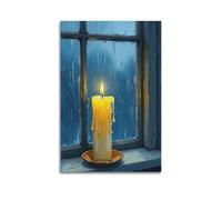 Modern Family Canvas Wall Art Decor Posters- Still Life Poster - Rainy Night Window Candle Drip Nostalgic Decor 24x36inch(60x90cm) Unframe-style