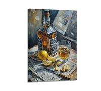Modern Family Canvas Wall Art Decor Posters- Still Life Poster - Whiskey Lemon on Newspaper Oil Decor 12x18inch(30x45cm) Frame-style