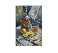 Modern Family Canvas Wall Art Decor Posters- Still Life Poster - Whiskey Lemon on Newspaper Oil Decor 16x24inch(40x60cm) Unframe-style