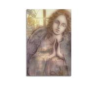 Modern Family Posters Canvas Wall Art Home Decor - Catholic Posters Angel in A Contemplative, Prayer Like Gesture with A Stained Glass Like Effect Prints Pictures Artwork 20x30inch(50x75cm)Unframe-sty