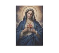 Modern Family Posters Canvas Wall Art Room Decor - Blessed Virgin Mary Mural Mary Displaying The Immaculate Heart with A Celestial Background Pictures Prints Artwork 16x24inch(40x60cm)Unframe-style