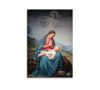 Modern Family Posters Canvas Wall Art Room Decor - Blessed Virgin Mary Poster Mary in Prayer, Holding Sleeping Infant Jesus with A Figure in The Background Pictures Prints Artwork 20x30inch(50x75cm)Un