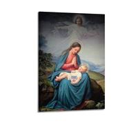 Modern Family Posters Canvas Wall Art Room Decor - Blessed Virgin Mary Poster Mary in Prayer, Holding Sleeping Infant Jesus with A Figure in The Background Pictures Prints Artwork 24x36inch(60x90cm)Fr