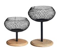 Modern Farmhouse Candle Holder Decor - Romantic Black Wire Lantern with Wood Base - Aesthetic Tea Light Centerpiece for Wedding Dining Table Living Room (Boho Style)