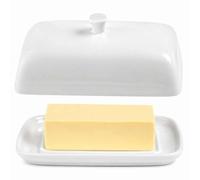 Modern Farmhouse Ceramic Butter Dish - Elegant White Porcelain Butter Keeper with Cover & Grip, Premium Kitchen Storage Food Container for 250g Mainland/Irish Butter, Housewarming Gift