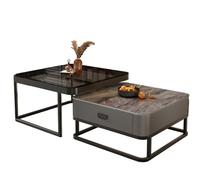 Modern Farmhouse Coffee Table Set with Storage Small End Tempered Glass & Metal e Drawer for Living Room - Stylish Functional