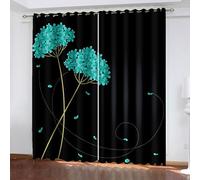 Modern Farmhouse Curtains, 38 x 54 Inches Black Background with Flowers Thermal Insulated Energy Saving Window Treatment Curtains Blackout Drapes, Black Yellow Lake Blue