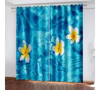 Modern Farmhouse Curtains, 54 x 108 Inches Petals in the Water Thermal Insulated Blackout Curtain with Ring Top Eyelets - Energy Saving, Blue White Yellow