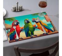 Modern Farmhouse Decor Parrots Enjoying Tropical Drinks On The Beach. Dining Place Mats Western Tablecloth Heat Resistant Mats For Counter(4PCS)