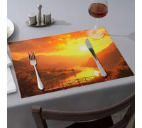 Modern Farmhouse Decor Sunset Over A Serene Lake With Mountains In The Background Dining Place Mats Western Party Decorations Table Runner(6PCS)