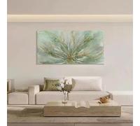 Modern Farmhouse Frameless Wall Art Green Abstract Flower Canvas Prints with Golden Accents Painting for Living Room 70x140cm(28x55in) Frameless