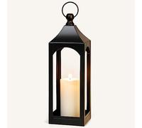 Modern Farmhouse Lantern Decor, Black Metal Decorative Hanging Candle Lanterns Ideal for Home Decor, Parties & Events, 17" High (No Glass Panel)