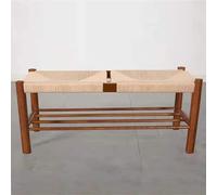 Modern Farmhouse Ottoman Stool - Handwoven Cotton Rope Shoe Bench & Rack Natural Oak Indoor/Outdoor Use Black 110x35x45cm (43x14x18inch) - Stylish Entryway & Hallway Storage