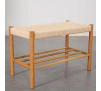 Modern Farmhouse Ottoman Stool - Natural Oak Hand-woven Cotton Rope Shoe Bench & Rack Indoor/Outdoor Storage Bedroom Entryway Hallway - Black 110x35x45cm (43x14x18inch)