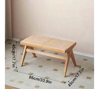 Modern Farmhouse Rattan Seat Entryway Bench Solid Oak Wood Legs Versatile Wicker Dining Bench for Living Room Hallway Bedroom & Bathroom (Log 33.9" x 17.7")
