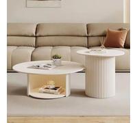 Modern Farmhouse Round Coffee Table Set of 2 - Solid Wood Center Table with Storage for Living Room Bedroom Balcony & Yard - Walnut Color 70cm/27.5in Minimalist Design