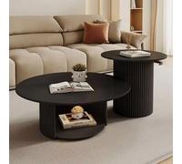 Modern Farmhouse Round Coffee Table Set of 2 - Solid Wood Storage Center Table for Living Room Bedroom Balcony & Yard Walnut Finish 70cm/27.5in Minimalist Design