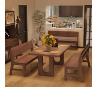 Modern Farmhouse Solid Wood Dining Bench with Backrest - Versatile Wooden Entryway End of Bed or Living Room Bench - Stylish Black Walnut Finish for Dining Room Bedroom Hallway