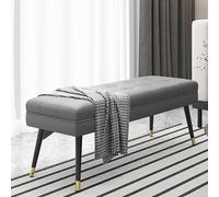 Modern Faux Leather Ottoman Stool with Metal Legs Comfy Upholstered End of Bed Bench Footstool & Shoe Bench for Living Room & Bedroom Gray 60x40x47cm (24x16x19inch)