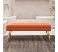 Modern Faux Leather Ottoman Stool with Metal Legs Comfy Upholstered Footstool & End of Bed Bench for Living Room & Bedroom Gray 24x16x19 inches