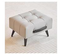 Modern Faux Leather Ottoman with Handle - Padded Rectangle Foot Stool for Living Room, Entryway & Vanity - Stylish Portable Seating Solution