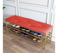 Modern Faux Leather Shoe Bench with Golden Shelf Entryway Shoe Rack Storage Bench for Entry Gray 120x35x45cm