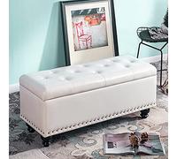 Modern Faux Leather Sto Bench PU Leather Footstool with Hidden Sto End of Bed Seating for Bedroom & Living Room Milky White 80x40x45cm (31x16x18in)