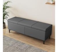 Modern Faux Leather Storage Bench Upholstered Ottoman with Metal Legs Stylish Shoe Changing Seat for Bedroom and Living Room Elegant Grey Entryway Furniture