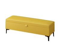 Modern Faux Leather Storage Bench - Upholstered Shoe Storage Seat - Stylish End of Bed Bench for Bedroom - Grey & Yellow - 60x40x40cm
