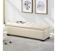 Modern Faux Leather Storage Ottoman Bench Rectangular Upholstered Entryway & Living Room Furniture Stylish End of Bed Storage Stool for Shoes - Champagne 80x45x40cm (31x18x16in)